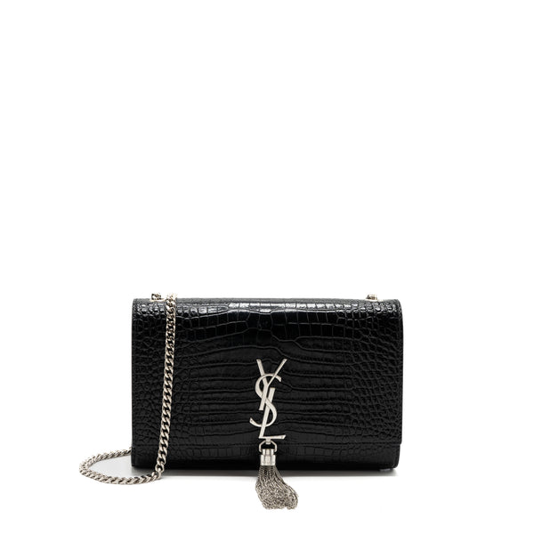 Saint Laurent/YSL Kate Tassel Croc-embossed calfskin Black SH