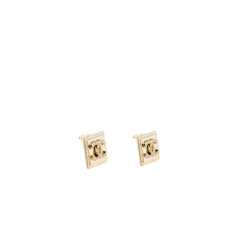 Chanel Square CC Logo Crystal Light Gold Tone