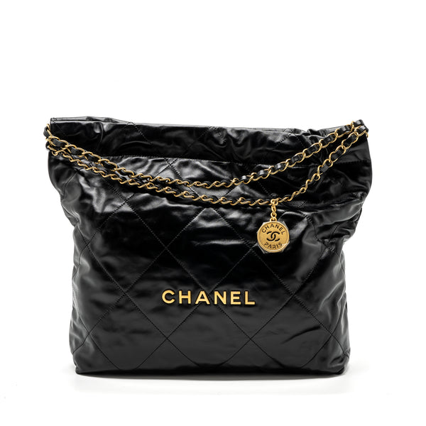 Chanel medium 22 bag shiny calfskin black GHW (Microchip)
