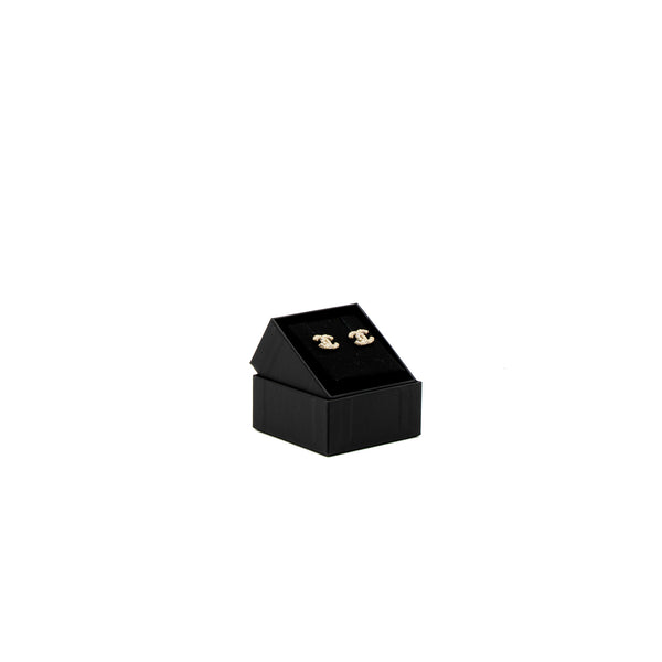 Chanel Classic Mini CC Logo Earrings Pearl/Crystal Light Gold Tone