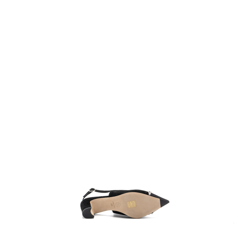 CHANEL SIZE 36 SLINGS SHOES Suede Calfskin/ Grosgrain Metal Black and Light Grey