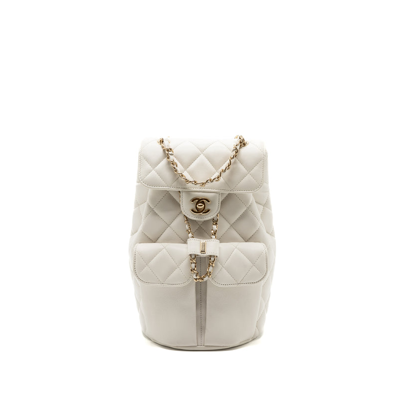 chanel mini backpack white Chanel 22s mini backpack Grained calfskin white LGHW(Microchip)