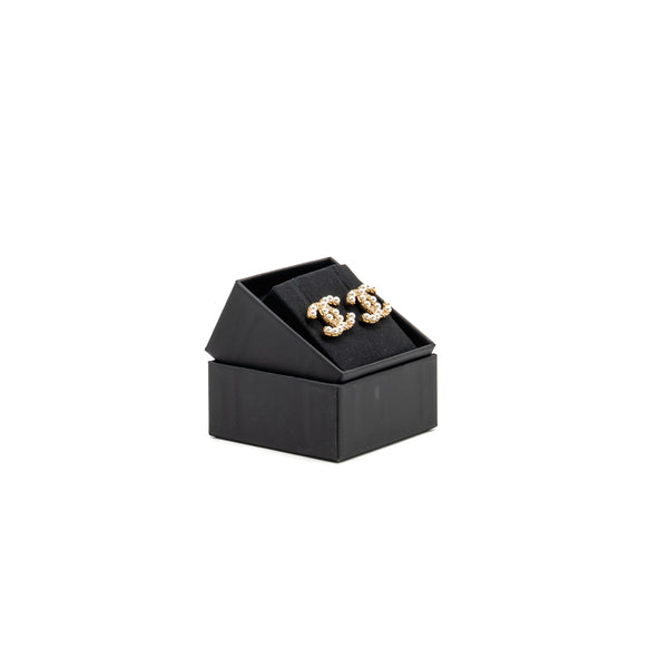 Chanel CC pearl earrings gold tone