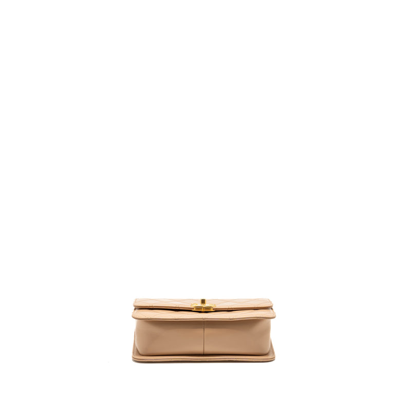 Chanel 21A Gold Crush Flap Bag Calfskin Beige GHW (Microchip)