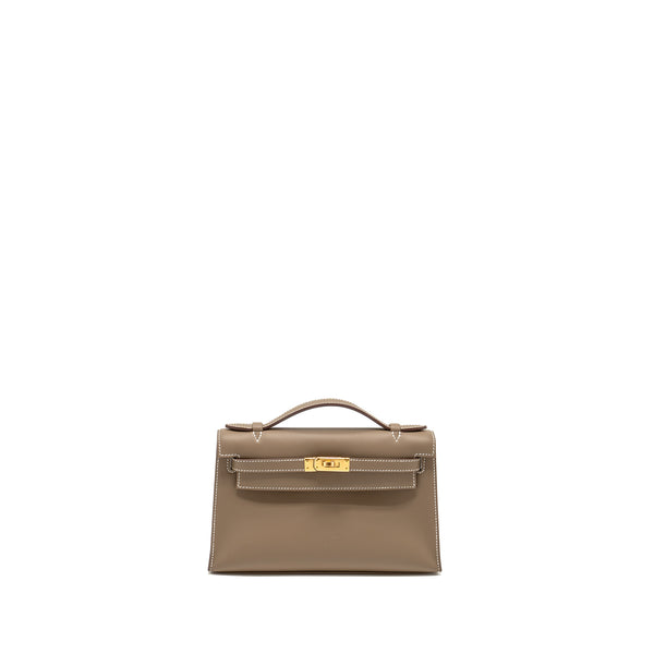 Hermes Kelly Pochette Swift Etoupe GHW Stamp W