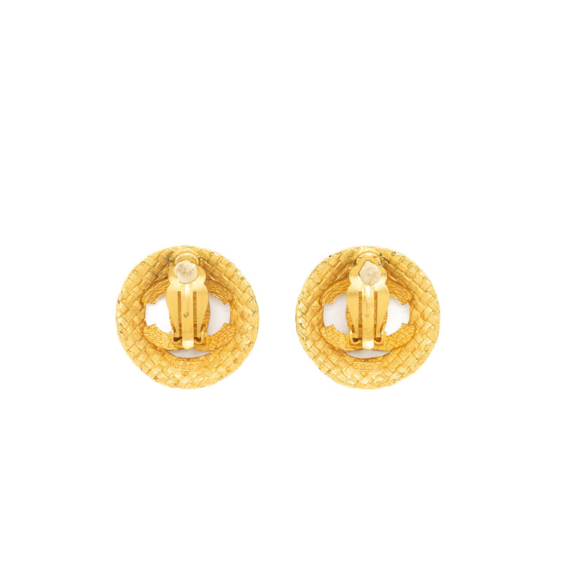 Chanel Giant CC and Round Ear Clip Brushed Gold Tone