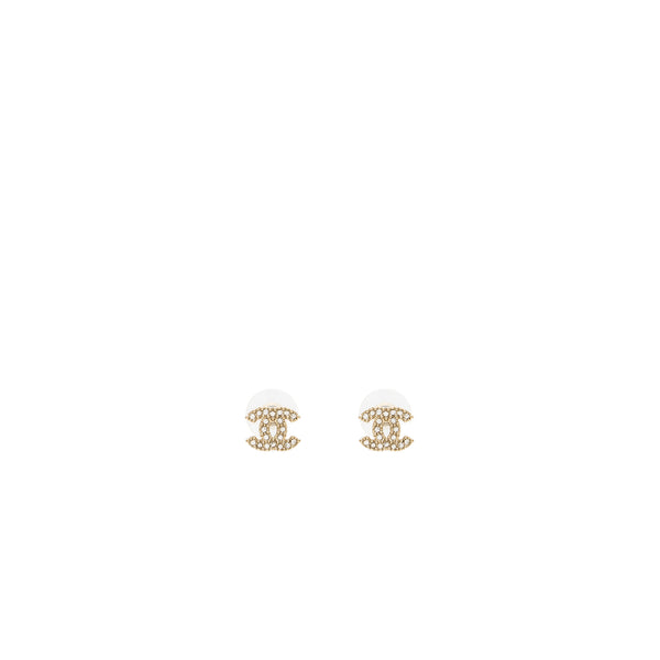 Chanel small model cc logo crystal earrings light gold tone
