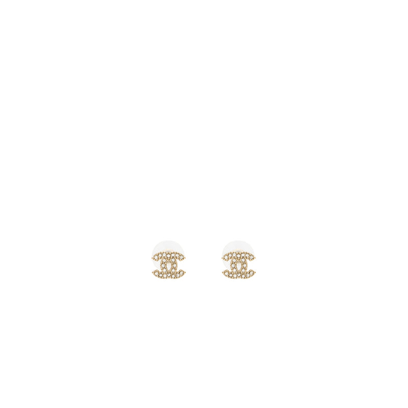 Chanel small model cc logo crystal earrings light gold tone