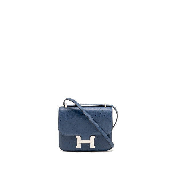 Hermes Mini Constance Ostrich 7L Bleu De Malte SHW Stamp A