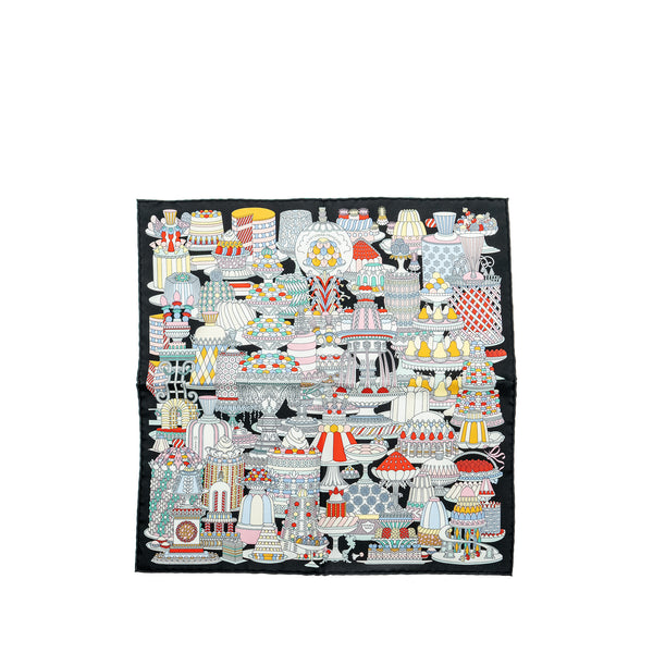 Hermes 45 cm La Patisserie Francaise Scarf Noir/Menthol/Multicolour