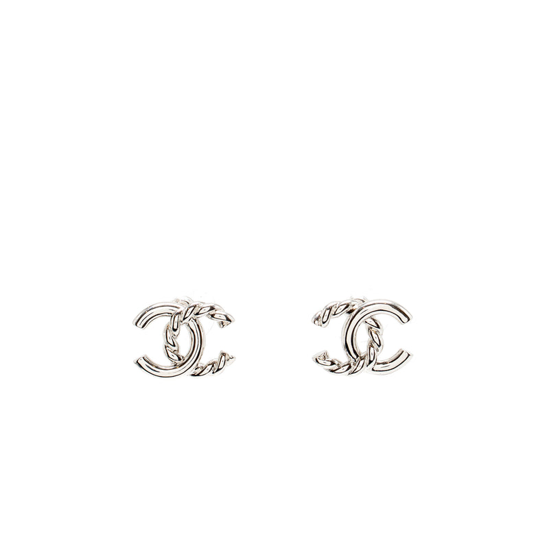 Chanel CC Logo Earrings Silver tone