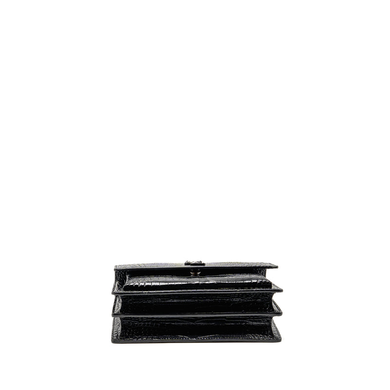 Saint Laurent/YSL Sunset Medium Crocodile-Embossed Calfskin SO Black