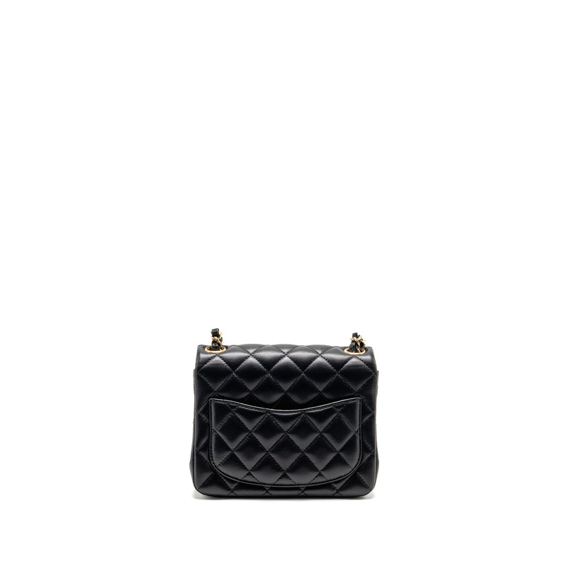 Chanel Mini Square Flap Bag Lambskin Black LGHW (Microchip)