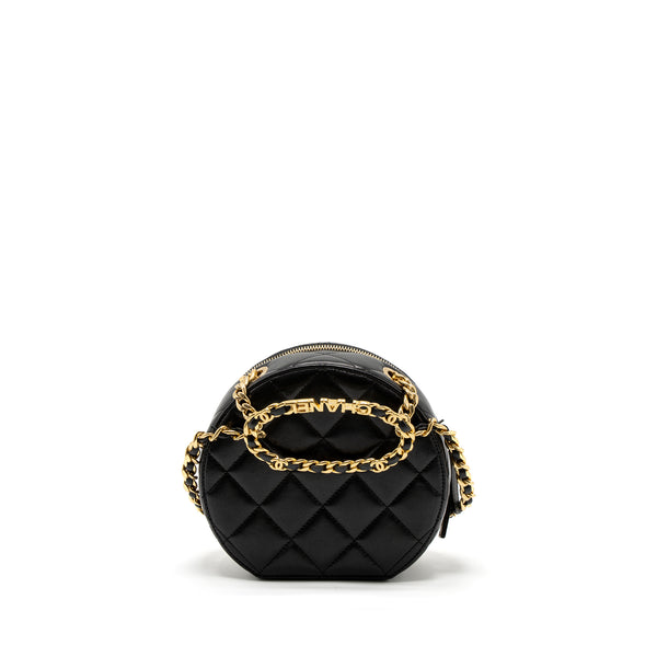 Chanel Round Vanity with Round Handle Crossbody Bag Lambskin Black GHW (Microchip)