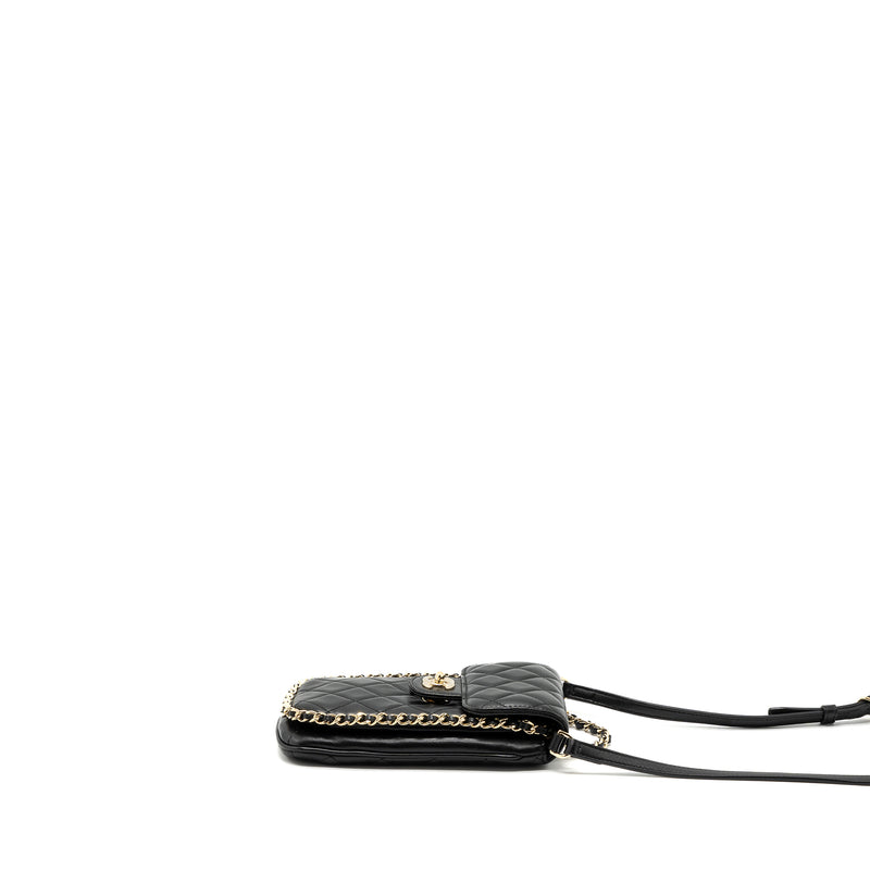 Chanel Phone Holder With Chain Lambskin Black LGHW