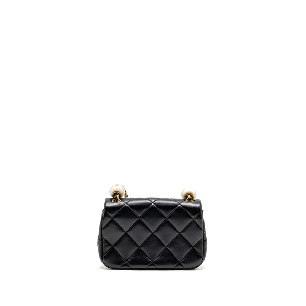 Chanel 24s Pearl Adjustable Chain Mini Flap Bag Lambskin Black GHW (microchip)