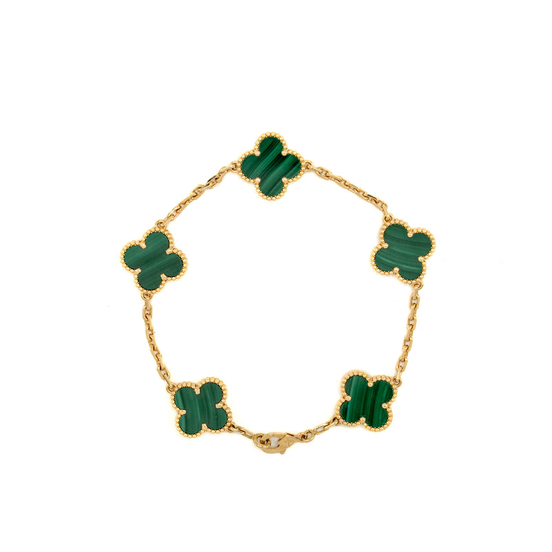 Van Cleef and Arpels vintage Alhambra bracelet 5 motif 18K yellow gold, malachite