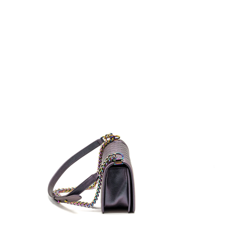 Chanel Medium Boy Bag GoatSkin Iridescent Purple Multicolour Hardware