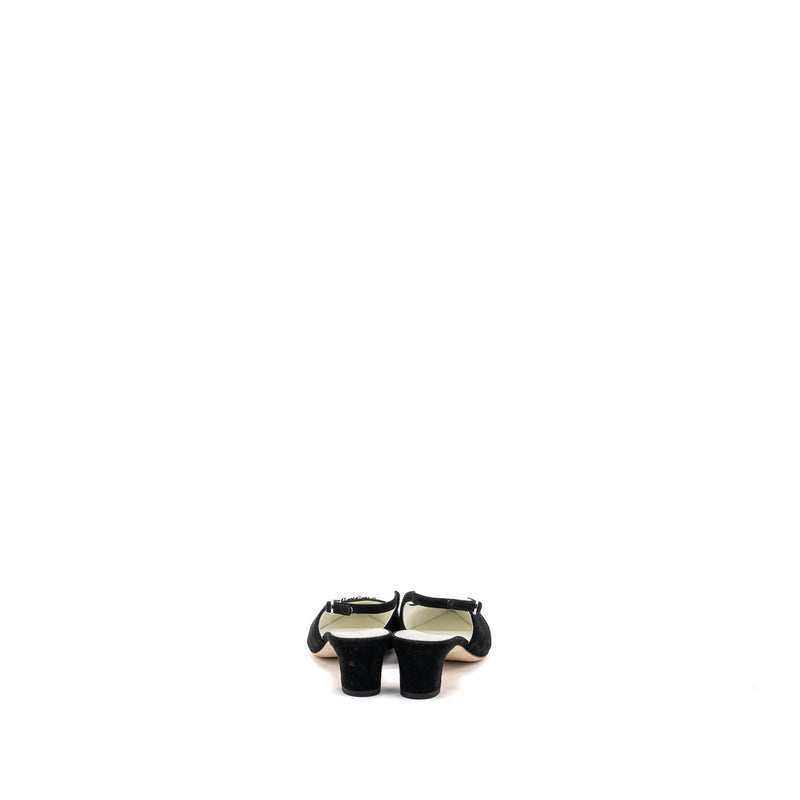 CHANEL SIZE 36 SLINGS SHOES Suede Calfskin/ Grosgrain Metal Black and Light Grey