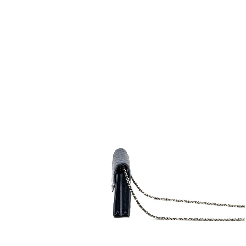 CHANEL Square Chevron Wallet On Chain Navy Caviar Navy SHW
