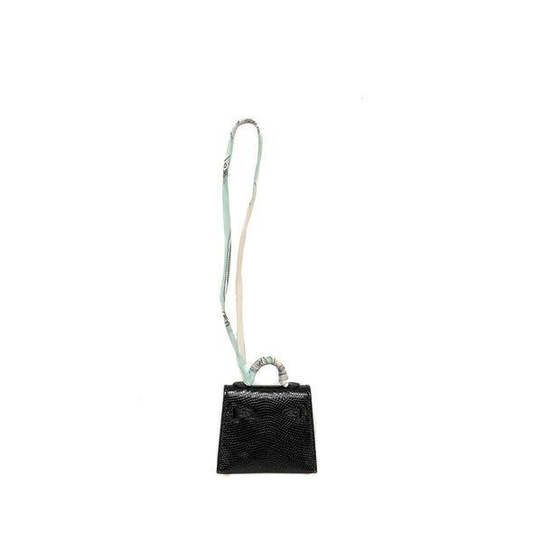 Hermes Kelly Twilly Bag Charm Lizard Black GHW Stamp Y