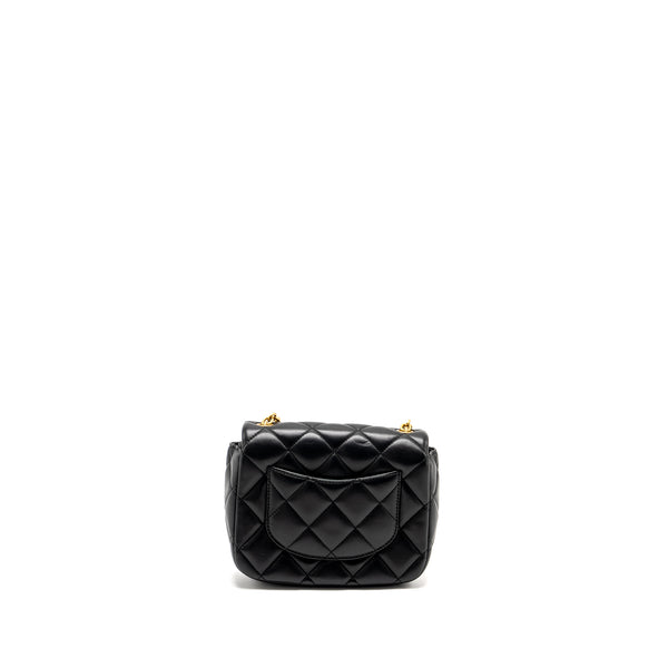 Chanel Quilted Flap Bag with Heart Charm Chain Lambskin Black GHW (Microchip)