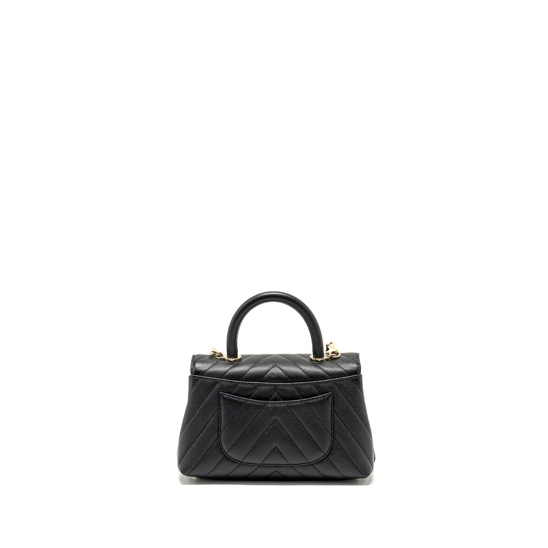 CHANEL Small Coco Handle Chevron Caviar Black LGHW