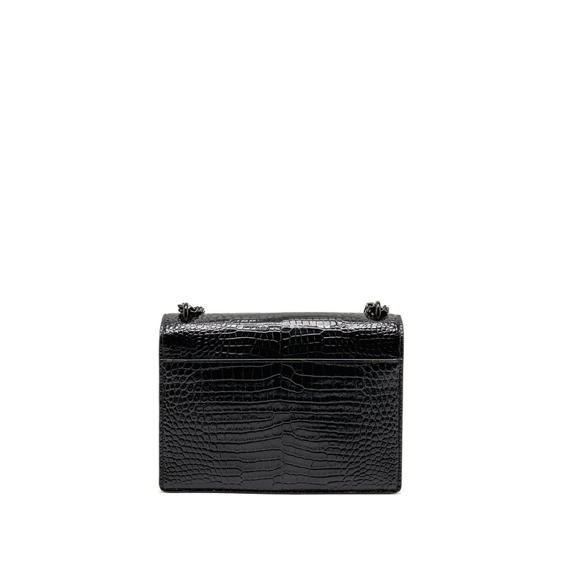 Saint Laurent/YSL Sunset Medium Crocodile-Embossed Calfskin SO Black