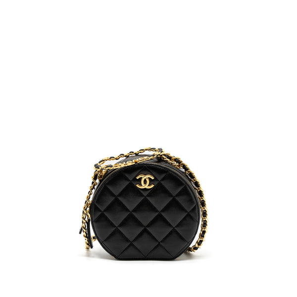 Chanel Round Vanity with Round Handle Crossbody Bag Lambskin Black GHW (Microchip)