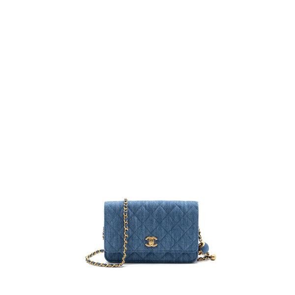 Chanel 22C Pearl Crush wallet on chain Denim blue GHW(microchip)