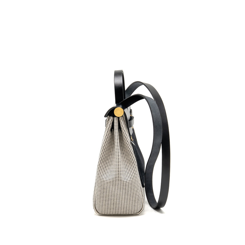 Hermes Herbag 31 Zip Bag Quadrille Viking Canvas/Hunter Leather Ecru-Blanc/Black GHW Stamp B