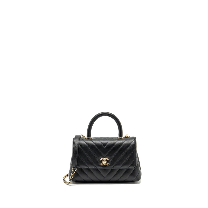 CHANEL Small Coco Handle Chevron Caviar Black LGHW