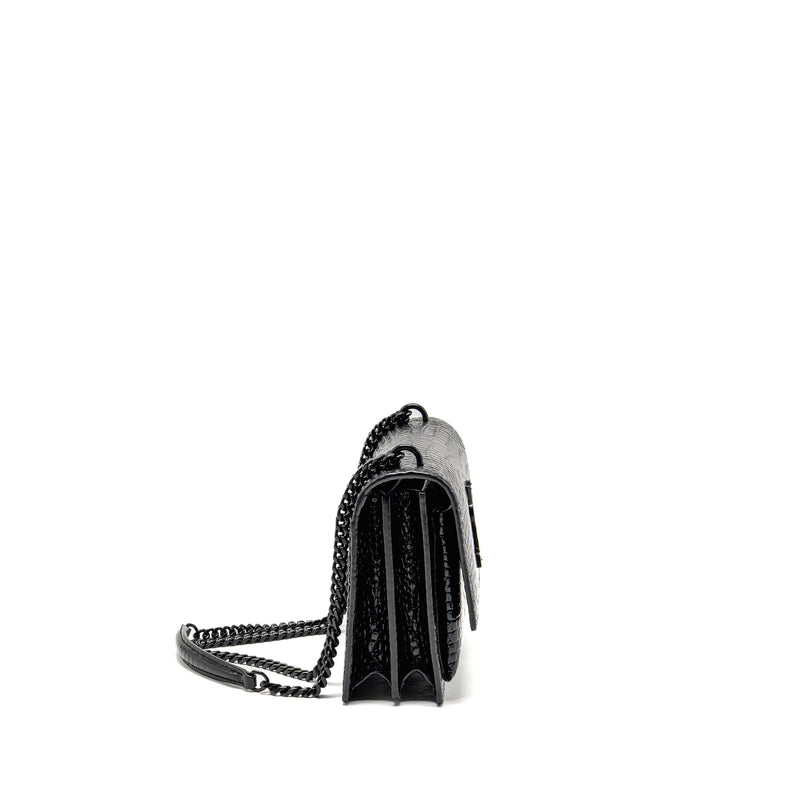 Saint Laurent/YSL Sunset Medium Crocodile-Embossed Calfskin SO Black