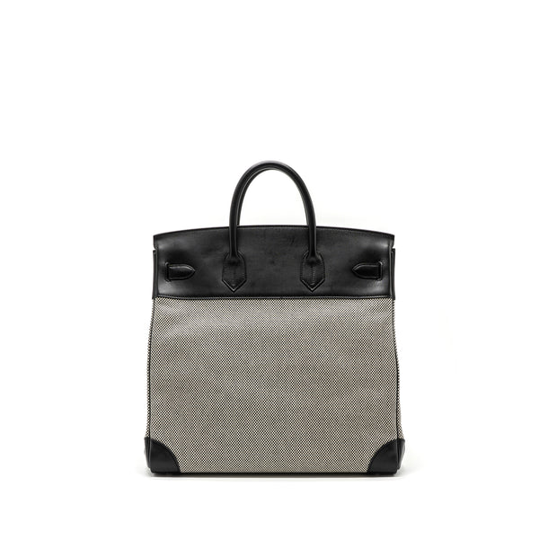 Hermes hac birkin 40 toile Gris canvas / evergrain black/ ecru SHW stamp U