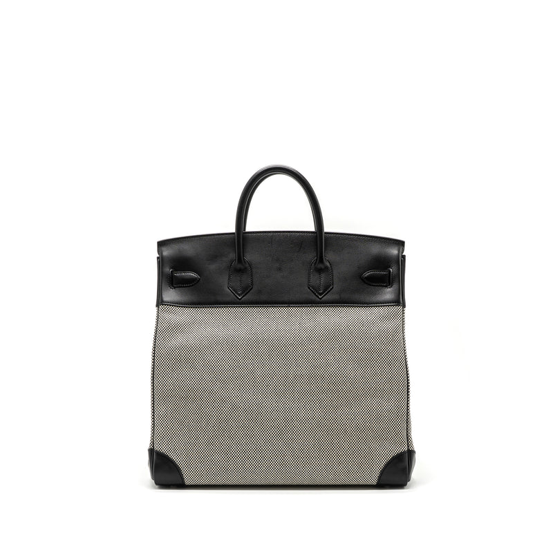 Hermes hac birkin 40 toile Gris canvas / evergrain black/ ecru SHW stamp U