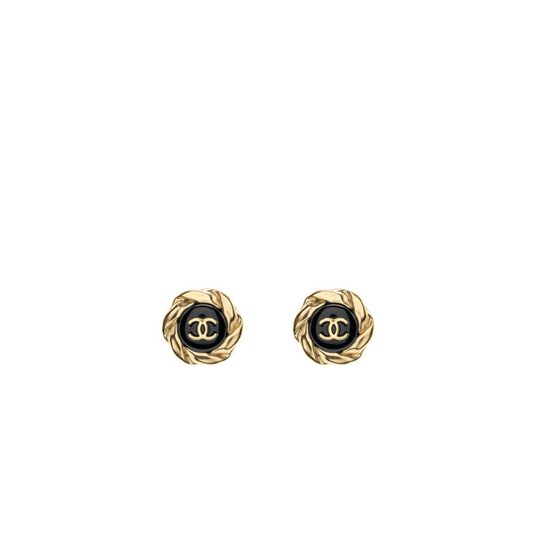 Chanel CC logo with round flower earrings black/gold tone