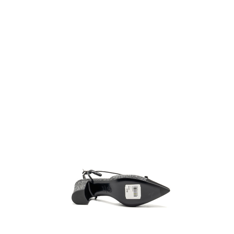 Chanel Size 37.5 Cap Toe CC Slingback Pumps Tweed Grey/Black