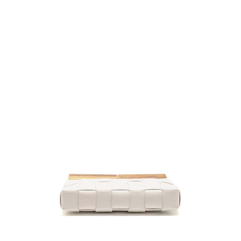 Bottega Veneta Cream Snap Clutch Bag Calfskin/Wood White Multicolour Hardware