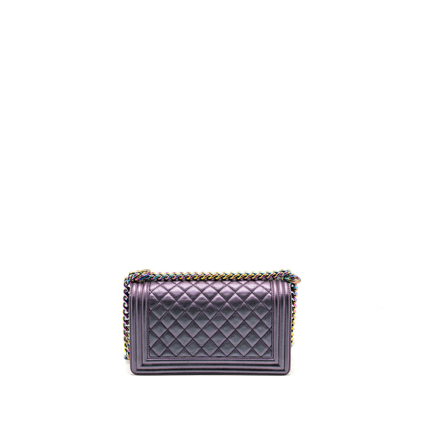 Chanel Medium Boy Bag GoatSkin Iridescent Purple Multicolour Hardware