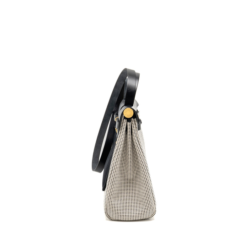 Hermes Herbag 31 Zip Bag Quadrille Viking Canvas/Hunter Leather Ecru-Blanc/Black GHW Stamp B