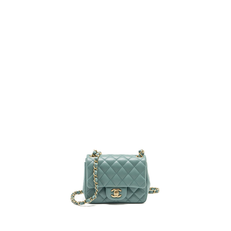 Chanel Mini Square Flap Bag Lambskin Green LGHW (Microchip)