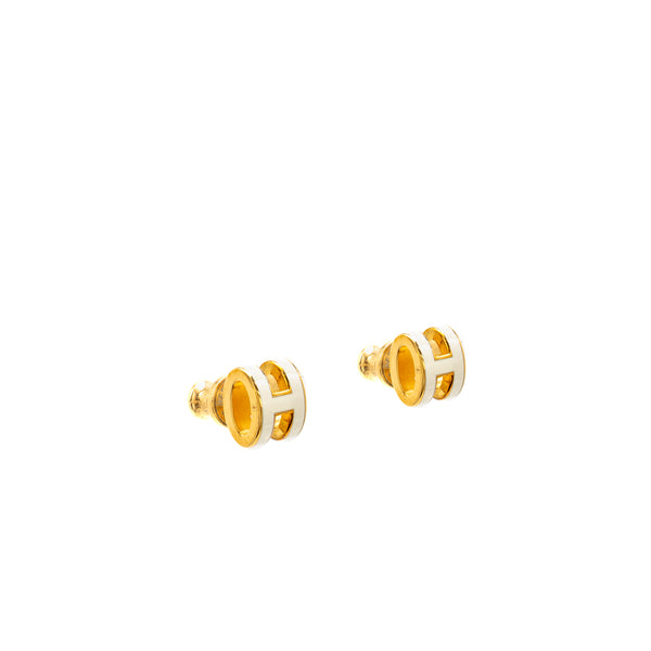 Hermes Mini Pop H Earrings Blanc RGHW