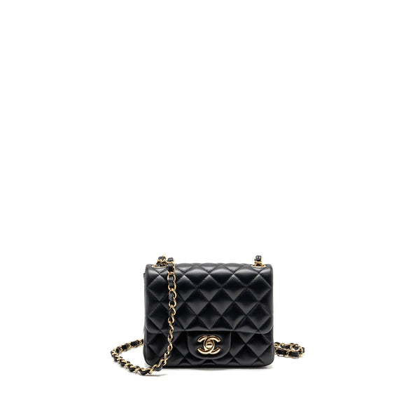 Chanel Mini Square Flap Bag Lambskin Black LGHW (Microchip)