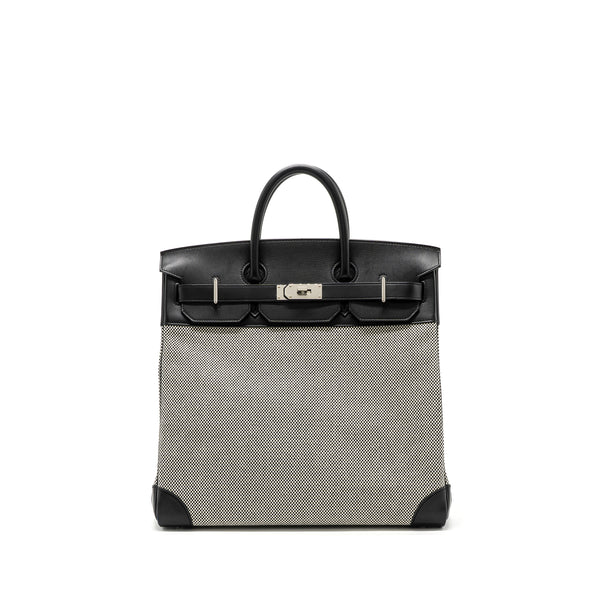 Hermes hac birkin 40 toile Gris canvas / evergrain black/ ecru SHW stamp U