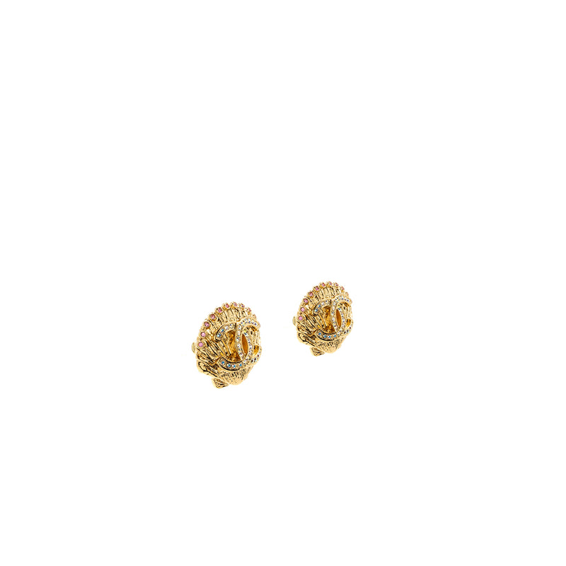 Chanel cc logo shell earrings multicolour crystal gold tone