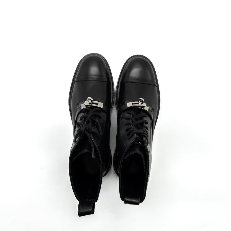 Hermes Size 38 Funk Ankle Boot Glazed Calfskin Black SHW