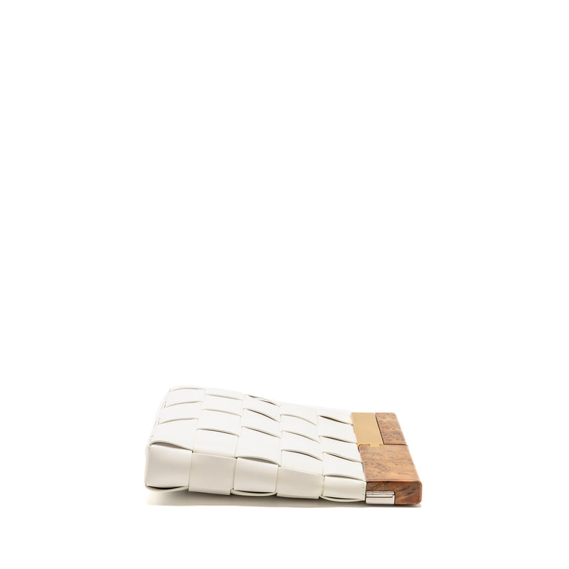 Bottega Veneta Cream Snap Clutch Bag Calfskin/Wood White Multicolour Hardware