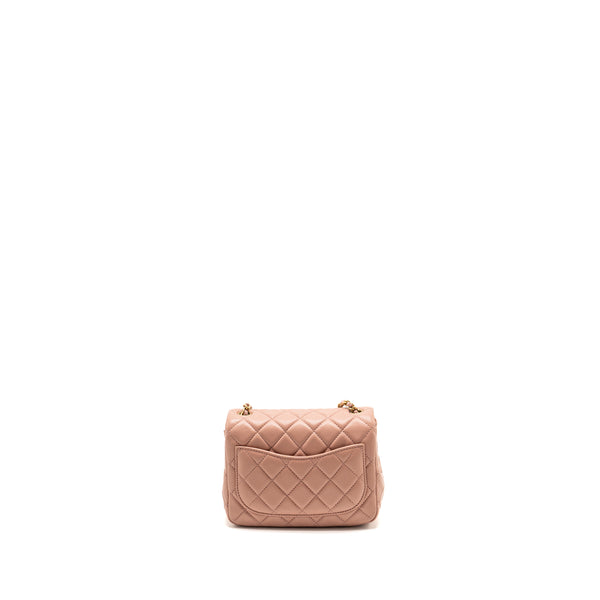 Chanel Pearl Crush Mini Square Flap Bag Lambskin Pink GHW(Microchip)