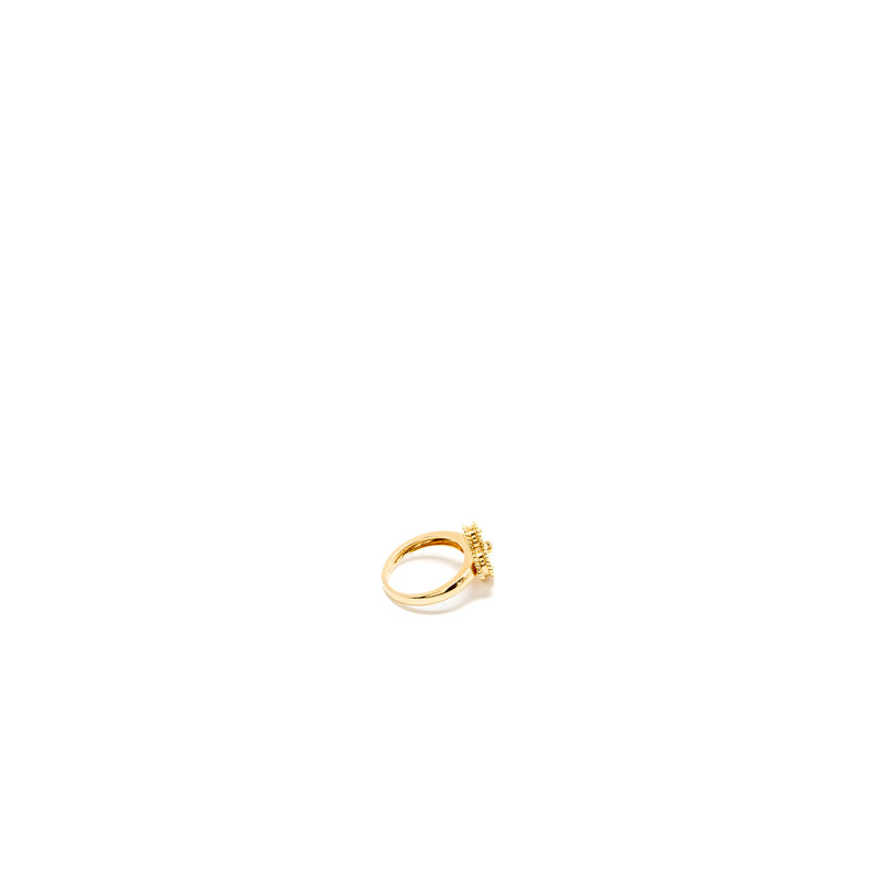 Van Cleef & Arpels Size 57 Vintage Alhambra Ring, 18K Yellow Gold/White mother of pearl/Diamond