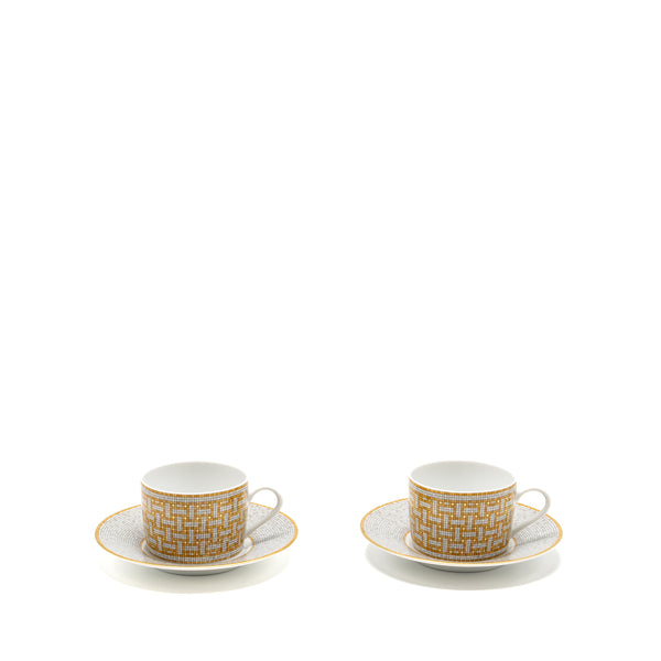 Hermes Mosaique AU 24 Gold Tea Cup and Saucer (2 in a set)